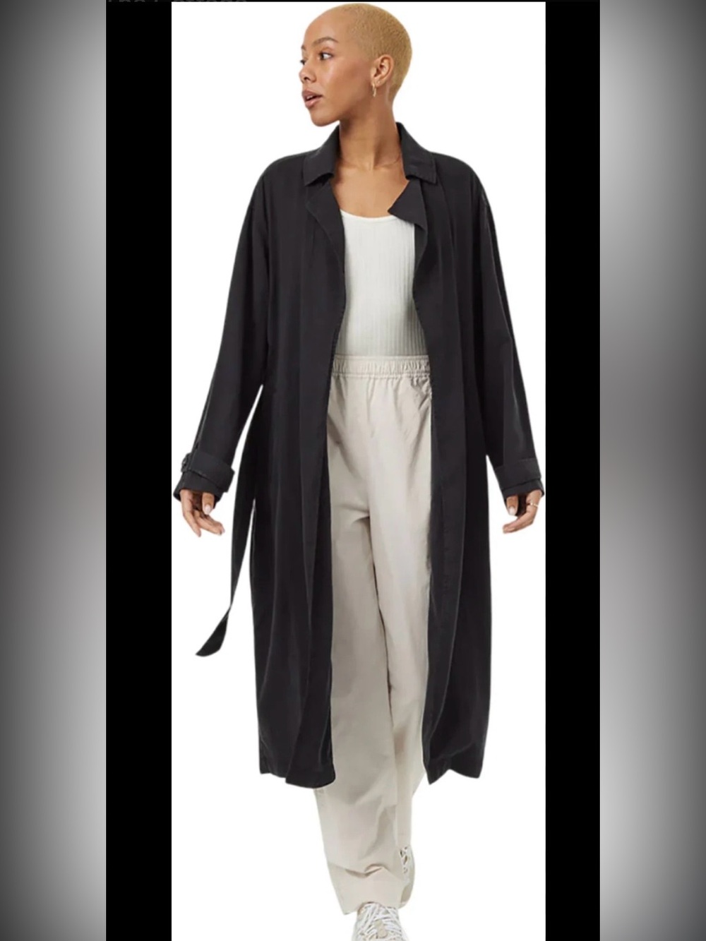 tentree Black Longline Tencel Trench Coat